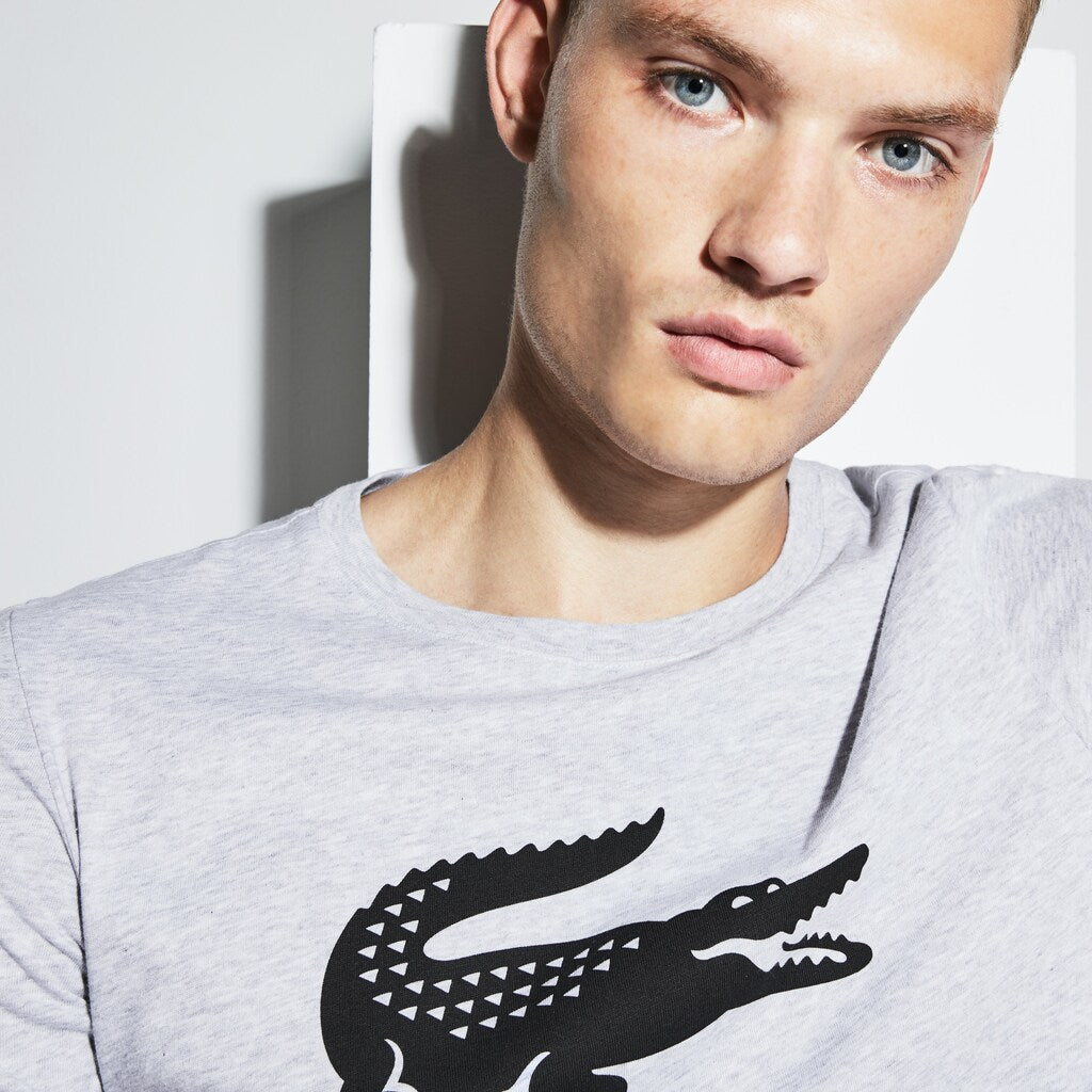 Mens   SPORT Crew Neck Ultra Dry T-shirt | Lacoste Grey Chine / Black • Y5J
