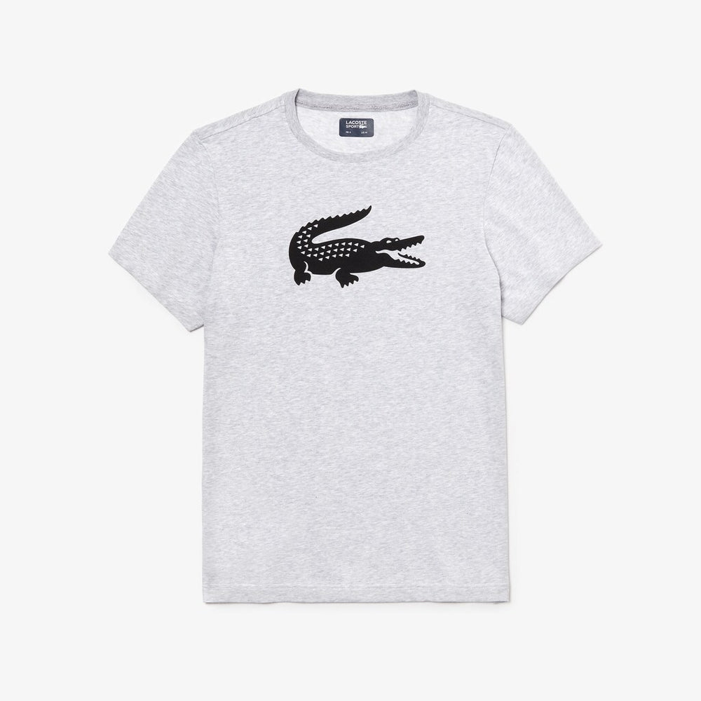 Mens   SPORT Crew Neck Ultra Dry T-shirt | Lacoste Grey Chine / Black • Y5J