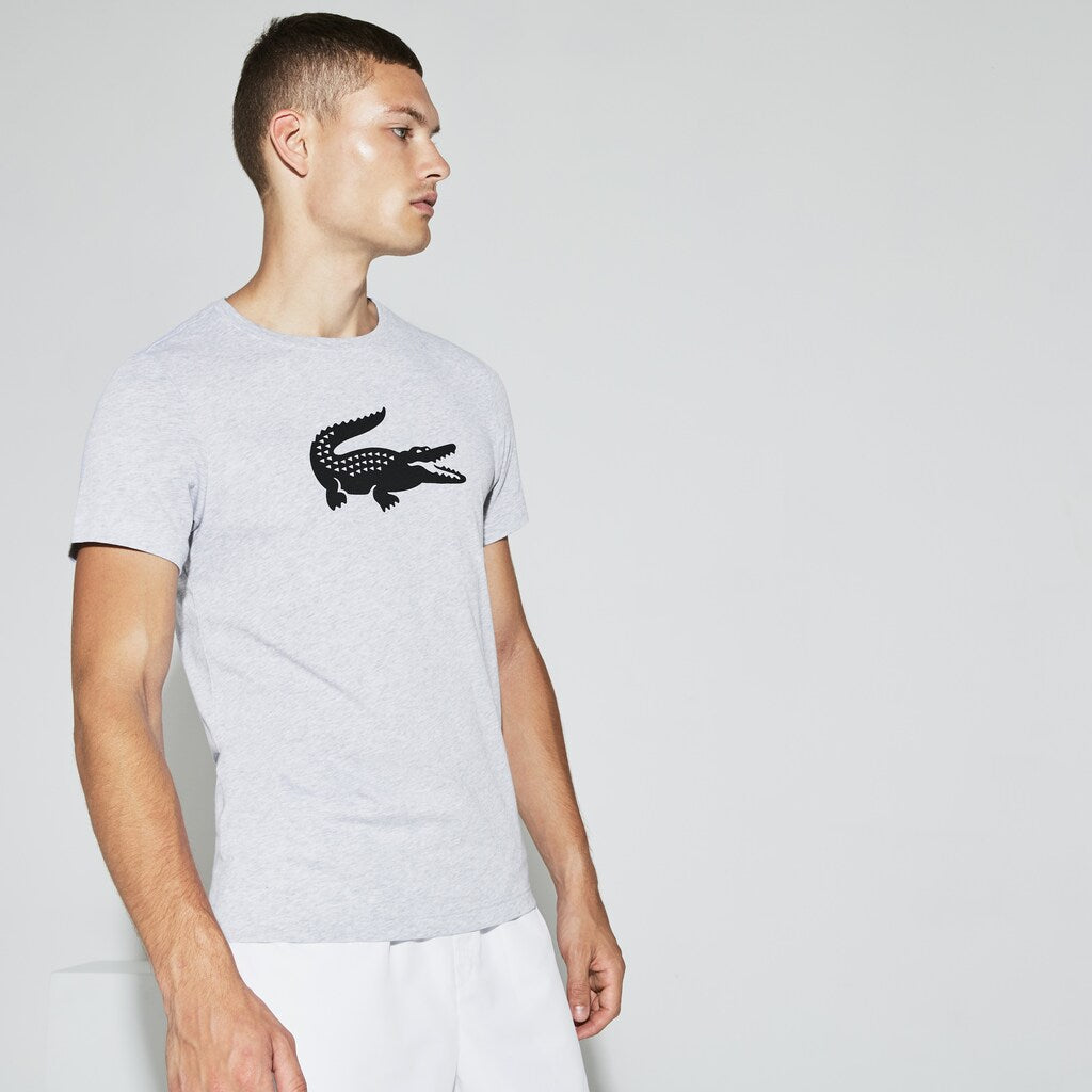 Mens   SPORT Crew Neck Ultra Dry T-shirt | Lacoste Grey Chine / Black • Y5J