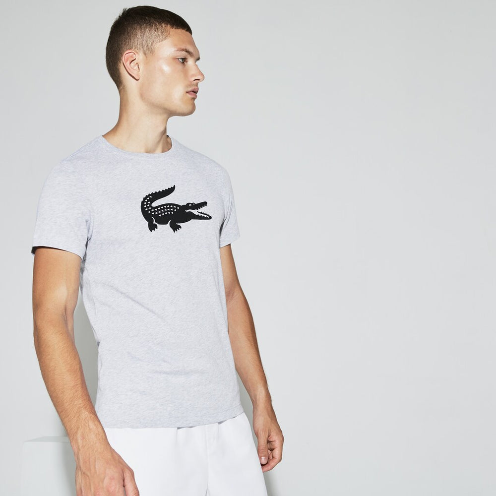 Mens   SPORT Crew Neck Ultra Dry T-shirt | Lacoste Grey Chine / Black • Y5J