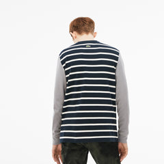 Mens   LIVE Striped Cotton Jersey T-shirt | Lacoste Blue / White / Dark Grey • D9Z