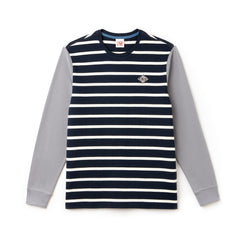 Mens   LIVE Striped Cotton Jersey T-shirt | Lacoste Blue / White / Dark Grey • D9Z