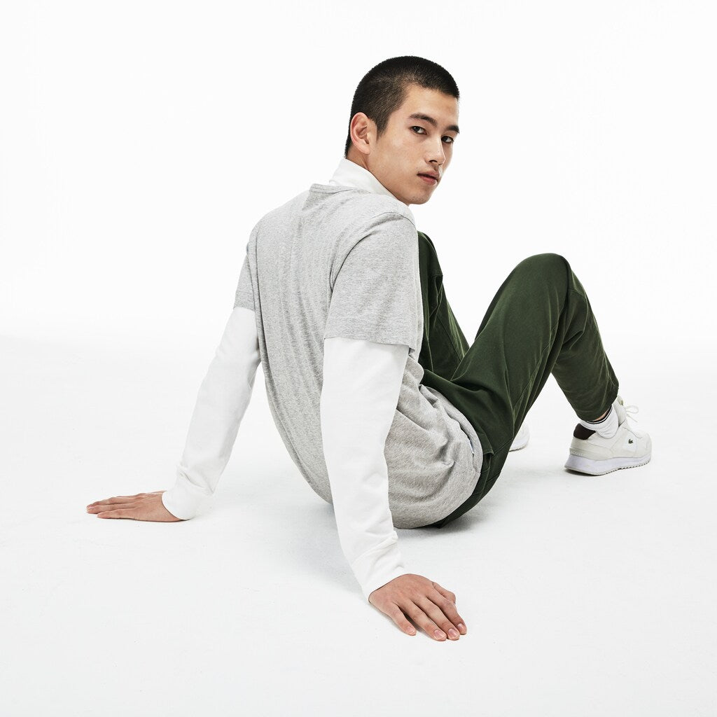 Mens   Crew Neck Oversized Badge Cotton Jersey T-Shirt | Lacoste Grey • Esv