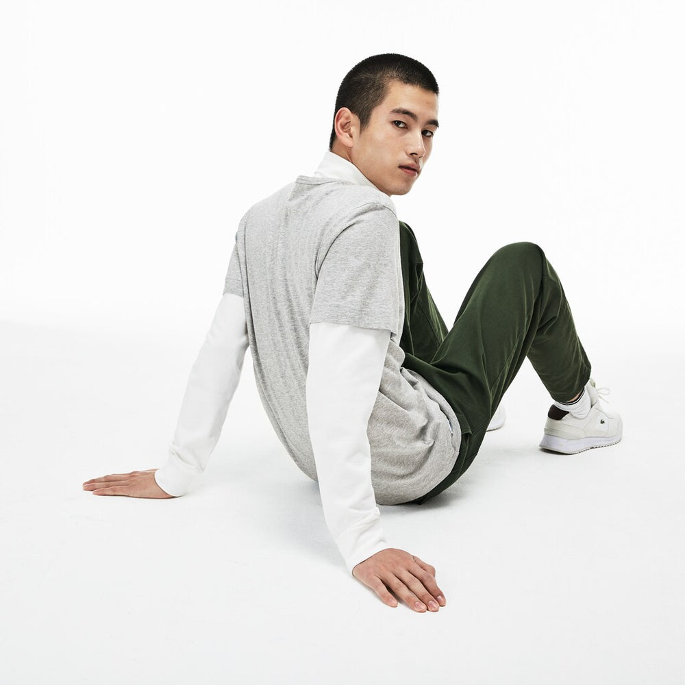 Mens   Crew Neck Oversized Badge Cotton Jersey T-Shirt | Lacoste Grey • Esv