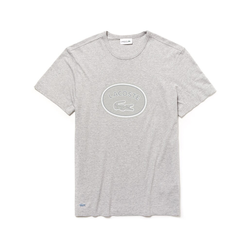 Mens   Crew Neck Oversized Badge Cotton Jersey T-Shirt | Lacoste Grey • Esv