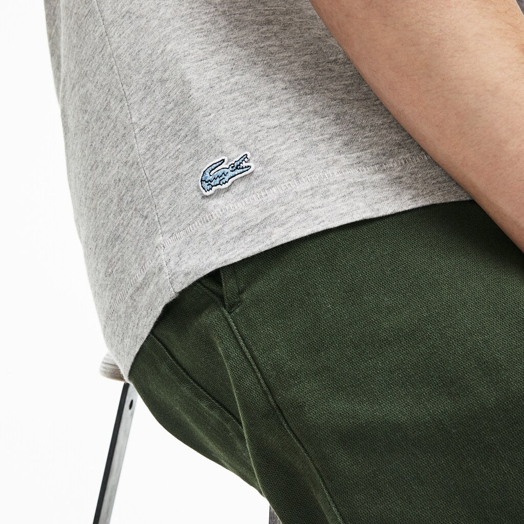 Mens   Crew Neck Oversized Badge Cotton Jersey T-Shirt | Lacoste Grey • Esv