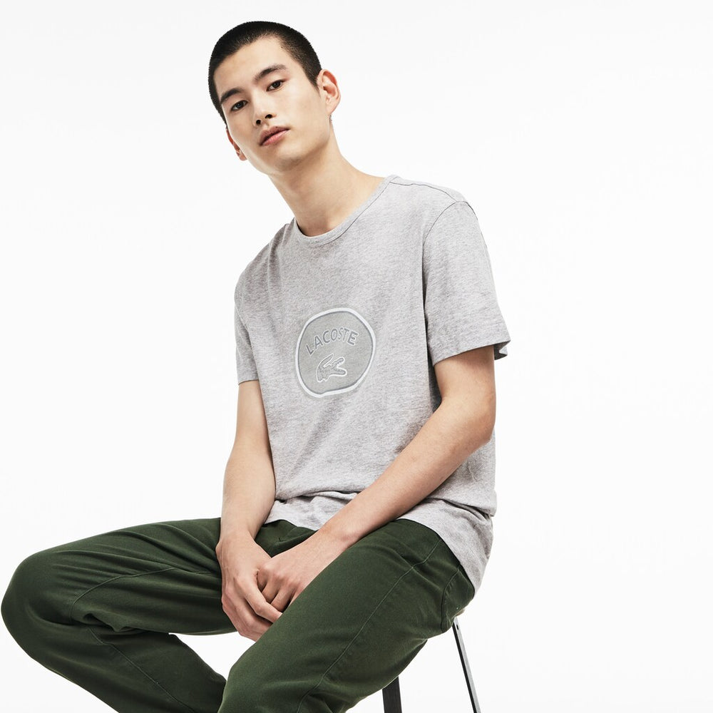 Mens   Crew Neck Oversized Badge Cotton Jersey T-Shirt | Lacoste Grey • Esv