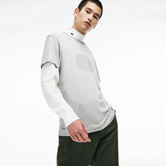 Mens   Crew Neck Oversized Badge Cotton Jersey T-Shirt | Lacoste Grey • Esv
