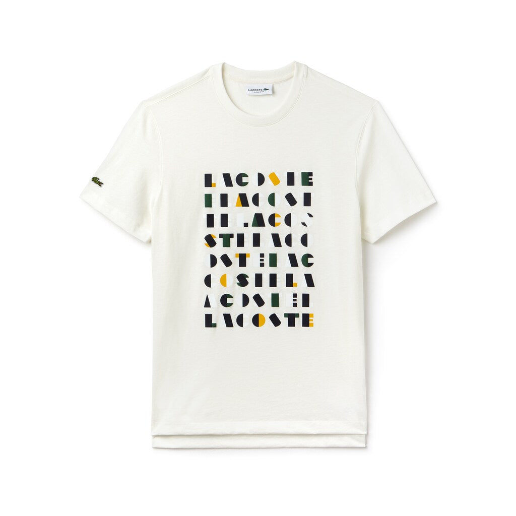 Mens   Crew Neck 3D Lettering Cotton Jersey T-shirt | Lacoste White • 70V