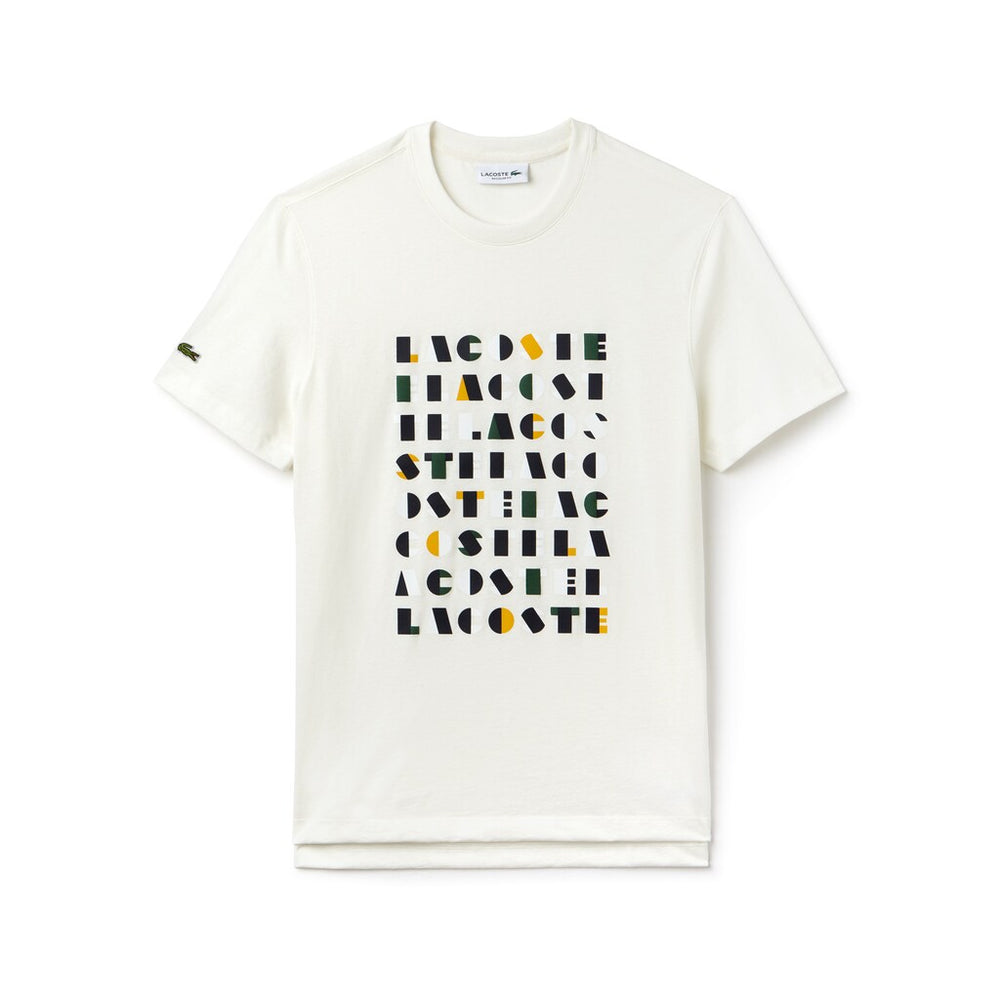 Mens   Crew Neck 3D Lettering Cotton Jersey T-shirt | Lacoste White • 70V