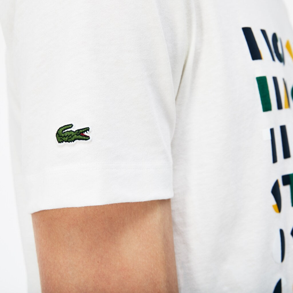 Mens   Crew Neck 3D Lettering Cotton Jersey T-shirt | Lacoste White • 70V