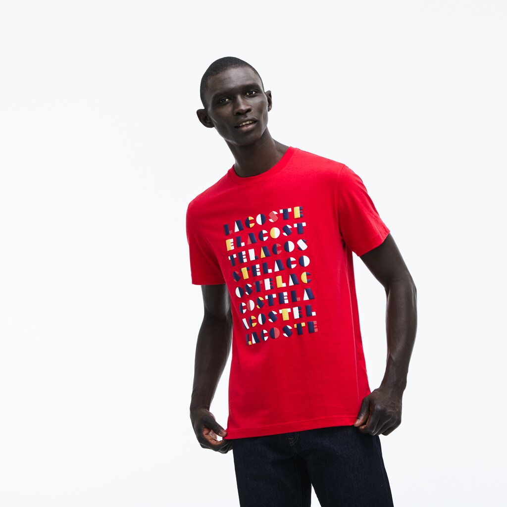 Mens   Crew Neck 3D Lettering Cotton Jersey T-shirt | Lacoste Red • Dpe