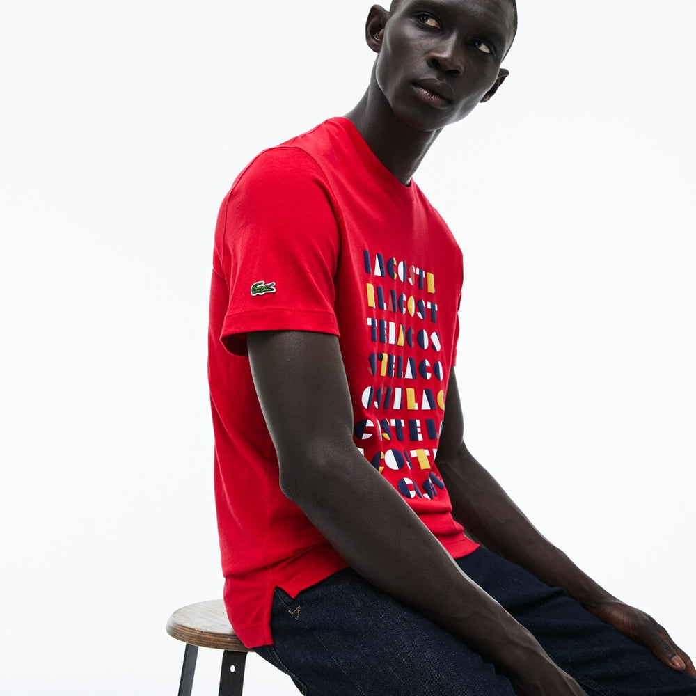 Mens   Crew Neck 3D Lettering Cotton Jersey T-shirt | Lacoste Red • Dpe