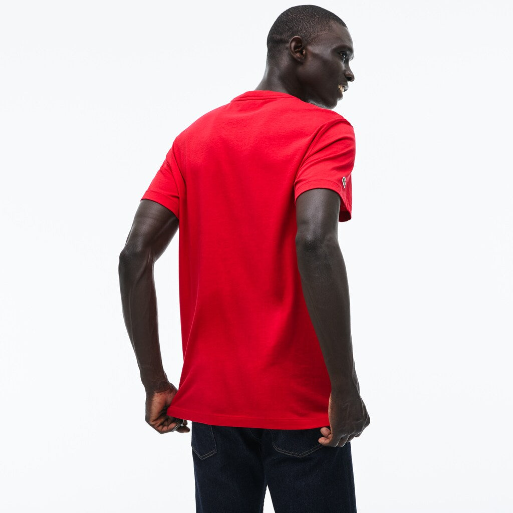 Mens   Crew Neck 3D Lettering Cotton Jersey T-shirt | Lacoste Red • Dpe