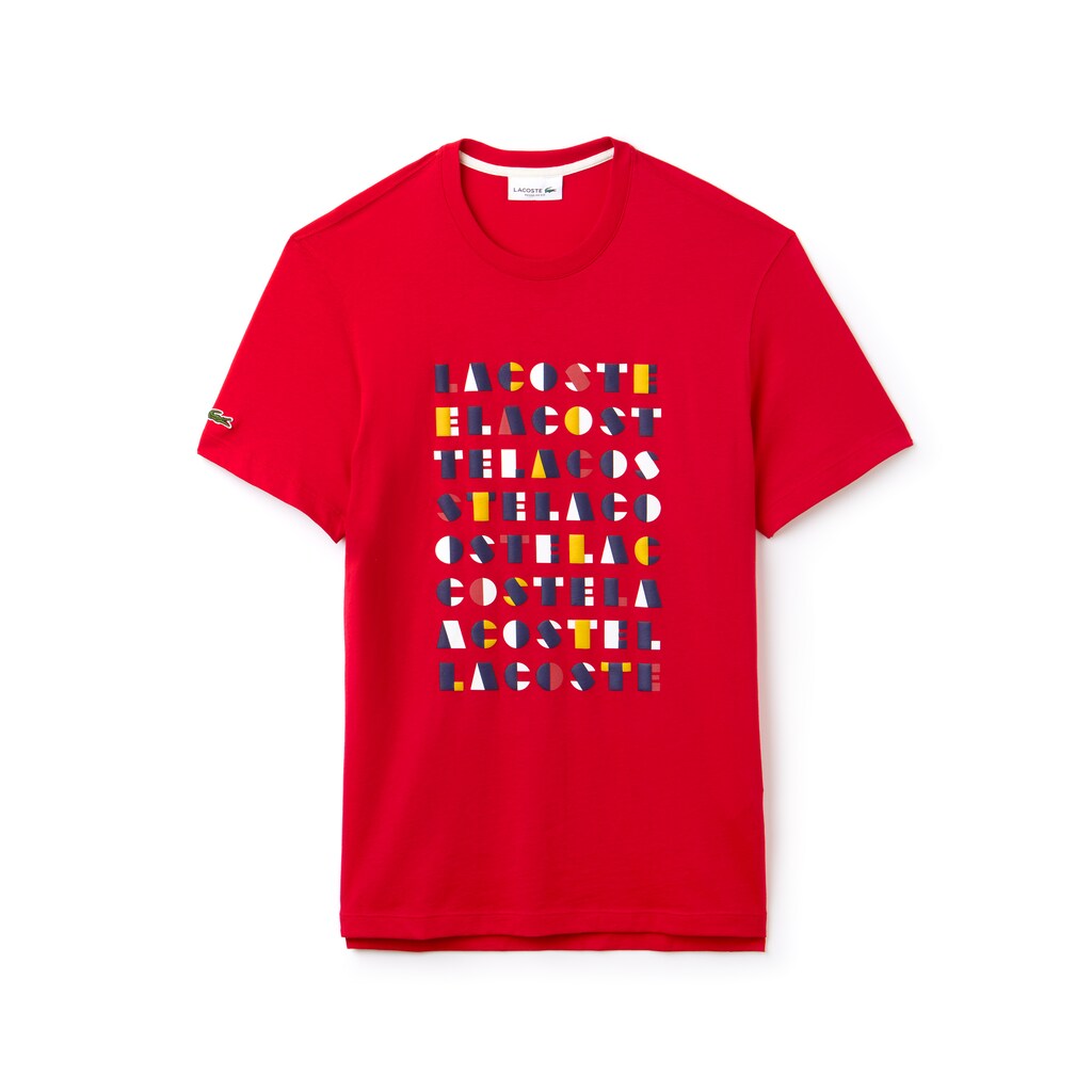 Mens   Crew Neck 3D Lettering Cotton Jersey T-shirt | Lacoste Red • Dpe