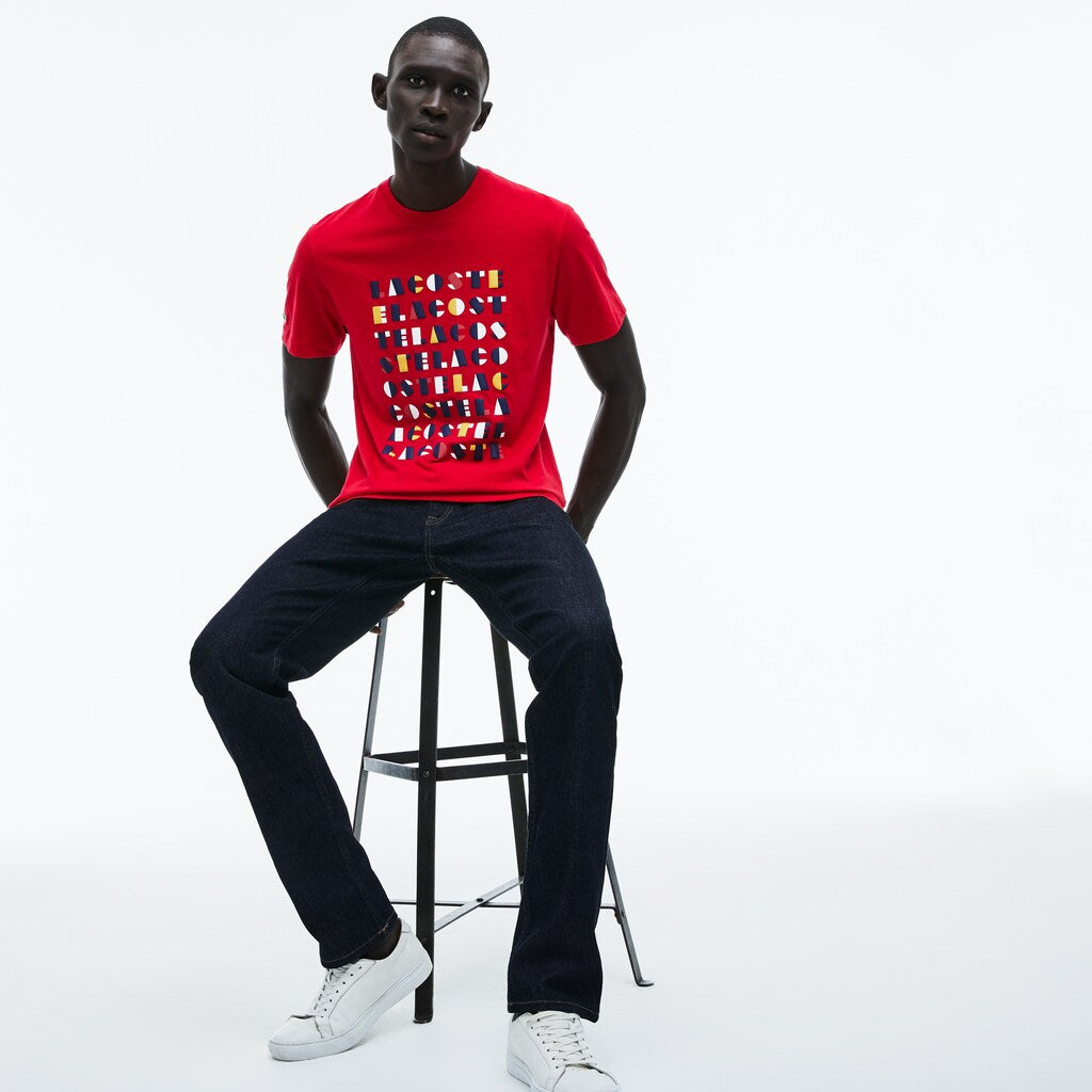 Mens   Crew Neck 3D Lettering Cotton Jersey T-shirt | Lacoste Red • Dpe