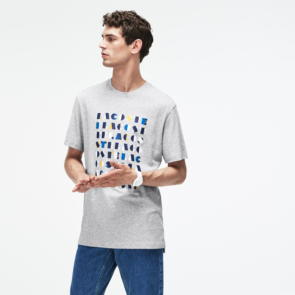 Mens   Crew Neck 3D Lettering Cotton Jersey T-shirt | Lacoste Grey • Esv
