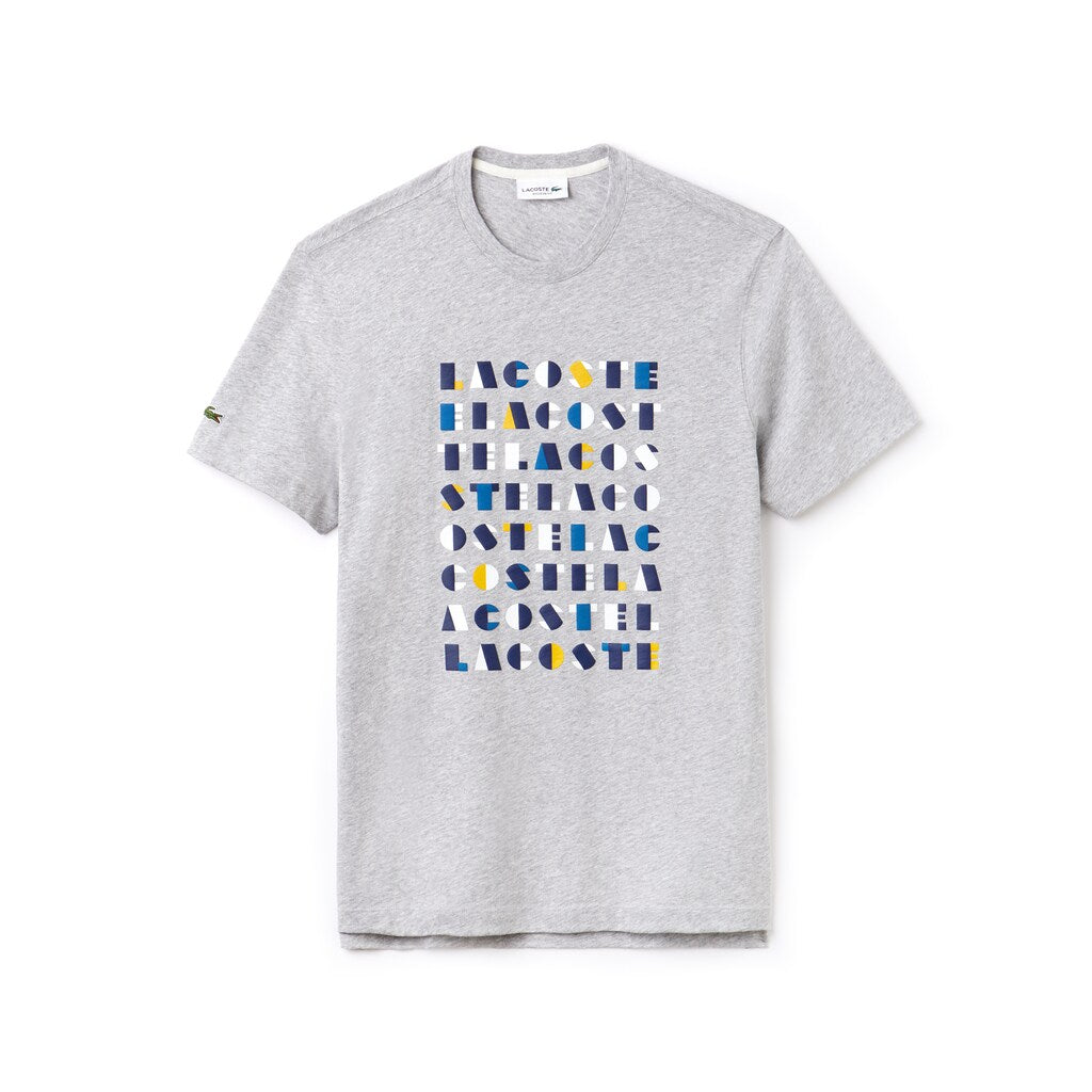 Mens   Crew Neck 3D Lettering Cotton Jersey T-shirt | Lacoste Grey • Esv