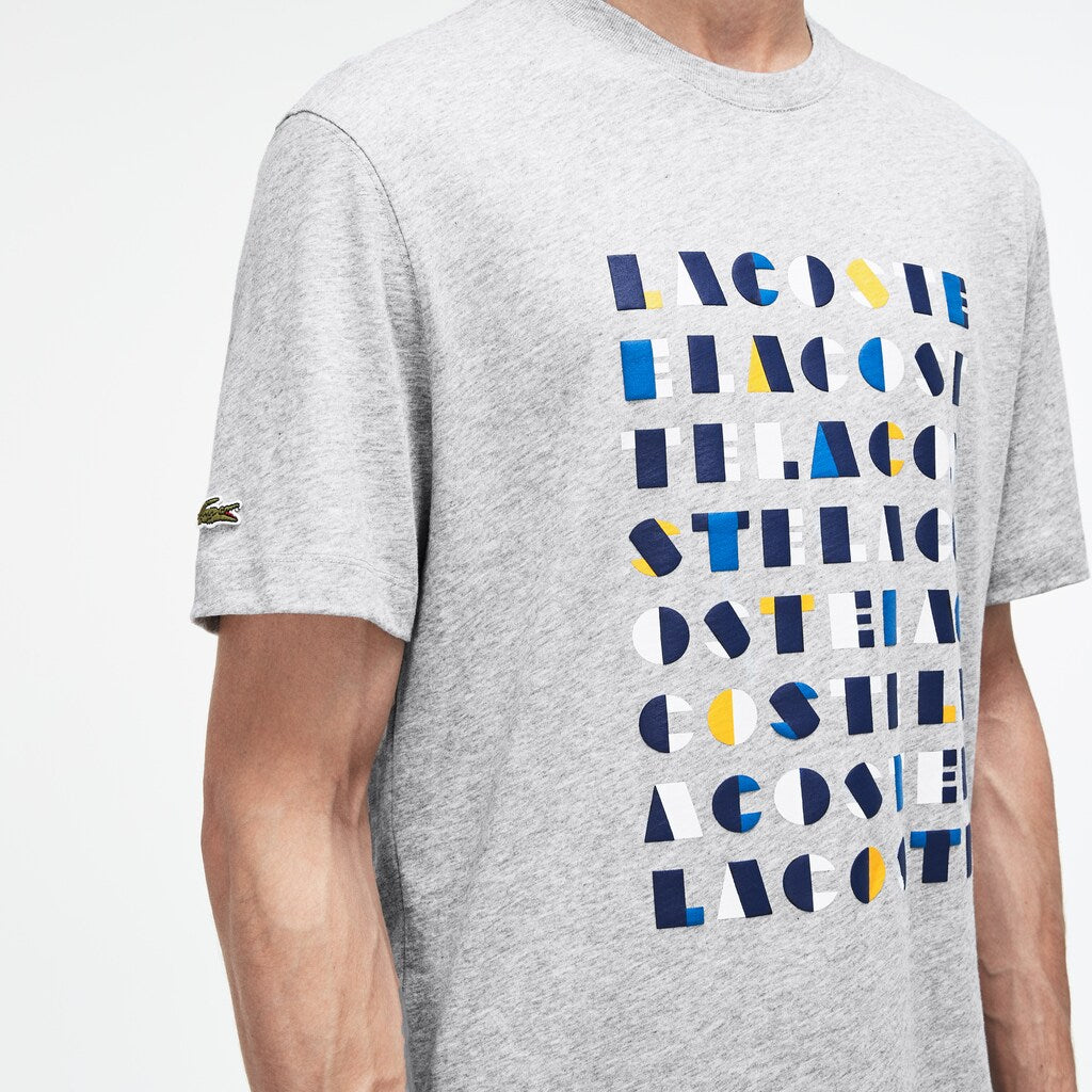 Mens   Crew Neck 3D Lettering Cotton Jersey T-shirt | Lacoste Grey • Esv
