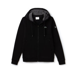 Mens   SPORT Novak Djokovic Technical Fleece Hooded Zip Sweatshirt | Lacoste Black / Grey Chine / White • G44