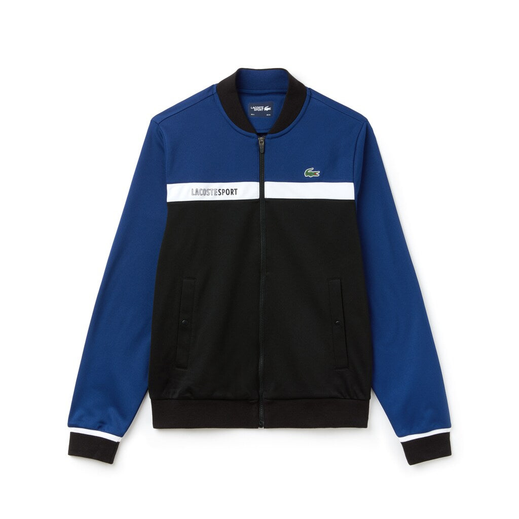 Mens   SPORT Colorblock Zip Piqué Tennis Sweatshirt | Lacoste Navy Blue / Black / White • Fz3