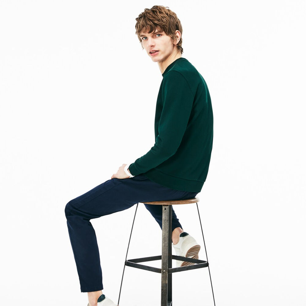 Mens   Crew Neck Print Fleece Sweatshirt | Lacoste Green / White • K5E