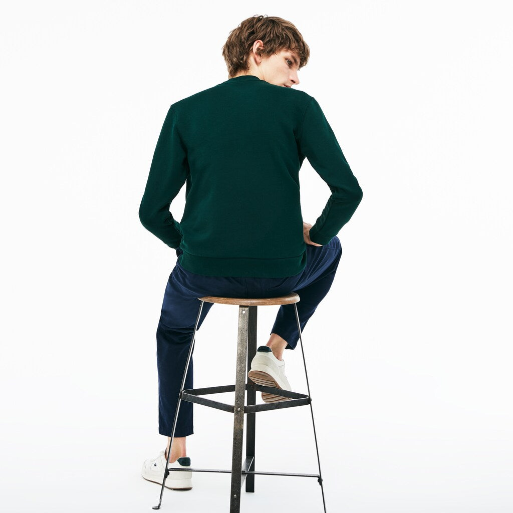 Mens   Crew Neck Print Fleece Sweatshirt | Lacoste Green / White • K5E