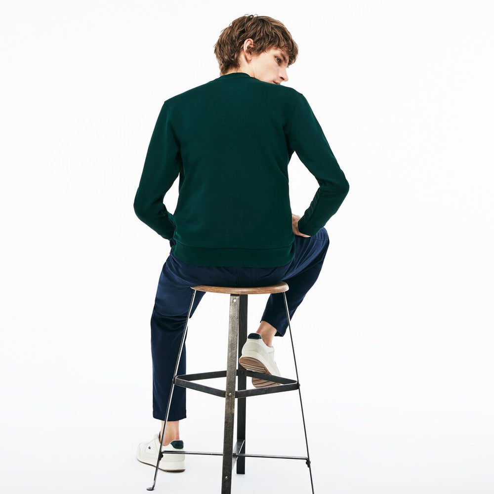 Mens   Crew Neck Print Fleece Sweatshirt | Lacoste Green / White • K5E
