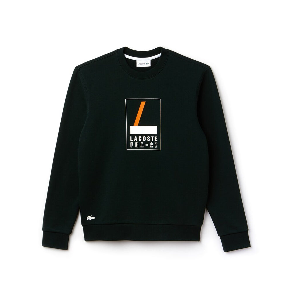 Mens   Crew Neck Print Fleece Sweatshirt | Lacoste Green / White • K5E