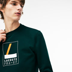Mens   Crew Neck Print Fleece Sweatshirt | Lacoste Green / White • K5E