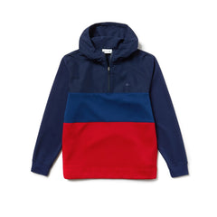 Mens   Hooded Colorblock Fleece Jersey Sweatshirt | Lacoste Navy Blue / Red • Aej
