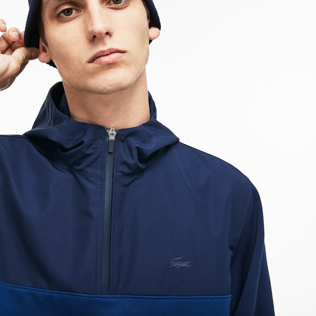 Mens   Hooded Colorblock Fleece Jersey Sweatshirt | Lacoste Navy Blue / Red • Aej