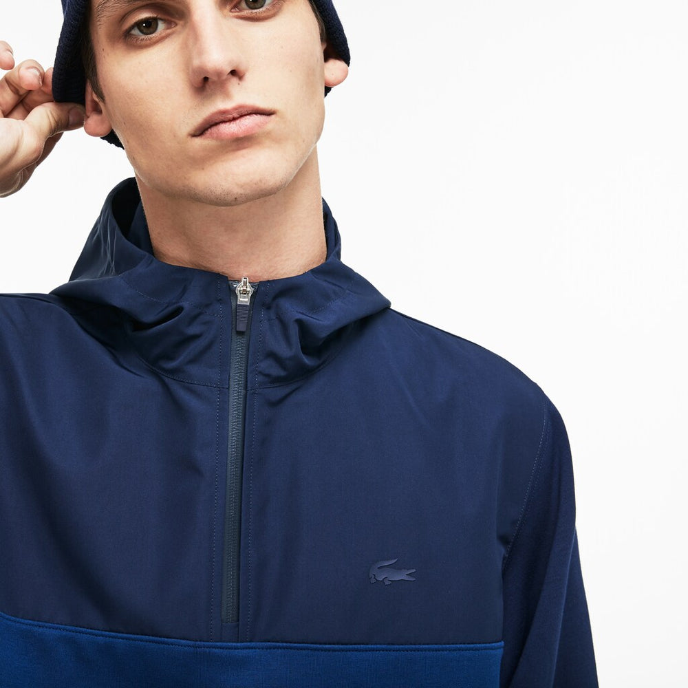 Mens   Hooded Colorblock Fleece Jersey Sweatshirt | Lacoste Navy Blue / Red • Aej