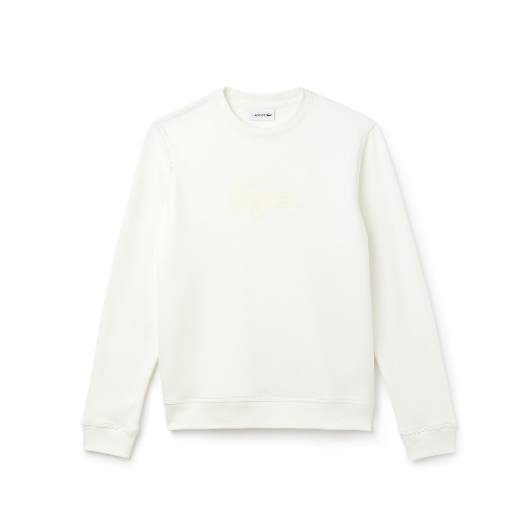 Mens   Crew Neck Felt Crocodile Fleece Sweatshirt | Lacoste White • 70V