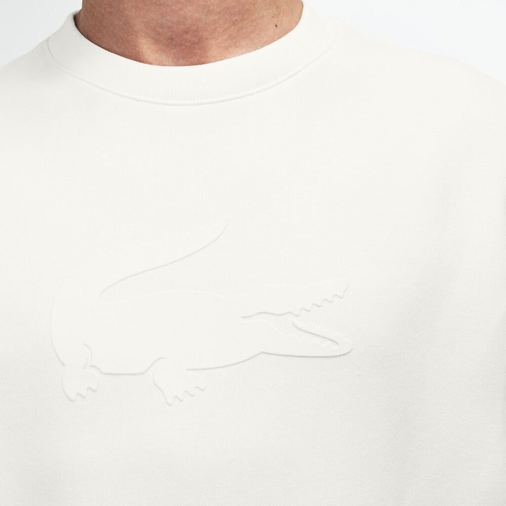 Mens   Crew Neck Felt Crocodile Fleece Sweatshirt | Lacoste White • 70V