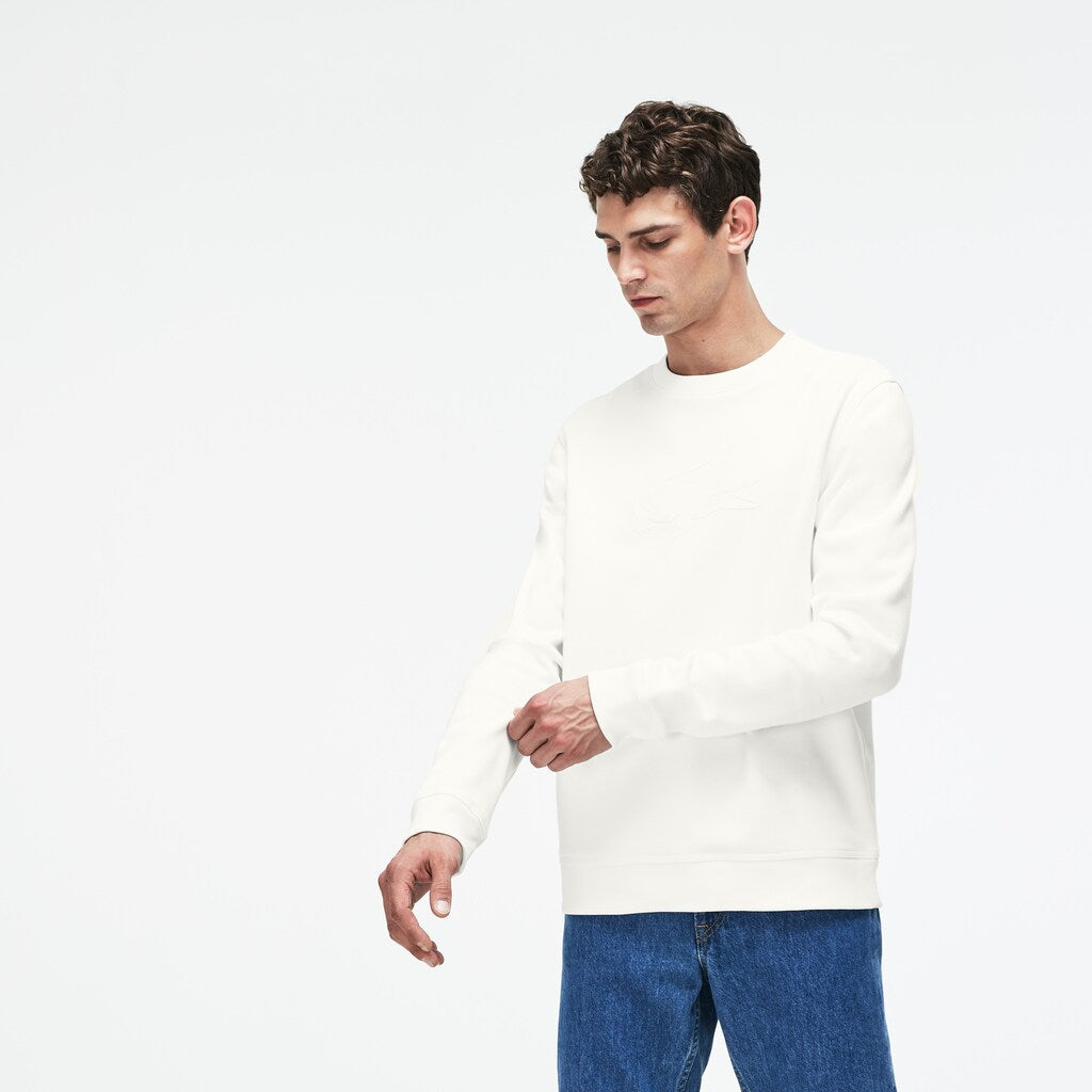 Mens   Crew Neck Felt Crocodile Fleece Sweatshirt | Lacoste White • 70V