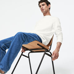 Mens   Crew Neck Felt Crocodile Fleece Sweatshirt | Lacoste White • 70V