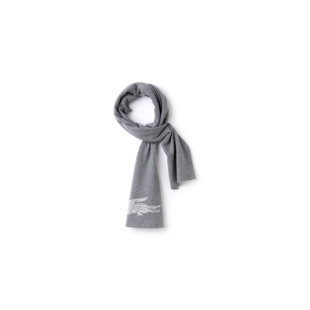 Mens   Jacquard Crocodile Wool Scarf | Lacoste Grey / Grey Chine • Vae