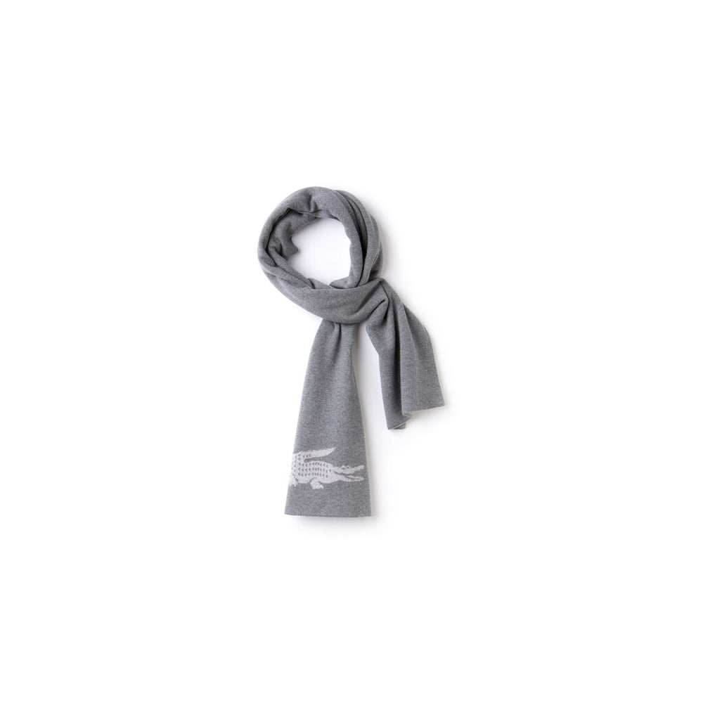 Mens   Jacquard Crocodile Wool Scarf | Lacoste Grey / Grey Chine • Vae