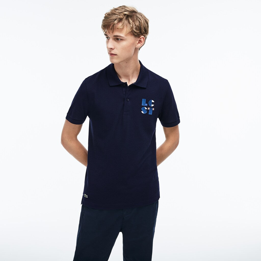 Mens   Regular Fit LCST Lettering Petit Piqué Polo | Lacoste Navy Blue • 166