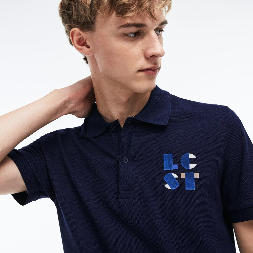 Mens   Regular Fit LCST Lettering Petit Piqué Polo | Lacoste Navy Blue • 166