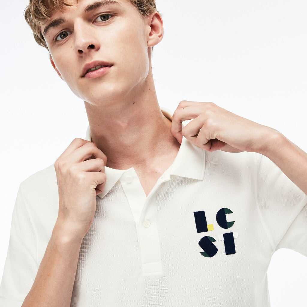 Mens   Regular Fit LCST Lettering Petit Piqué Polo | Lacoste White • 70V