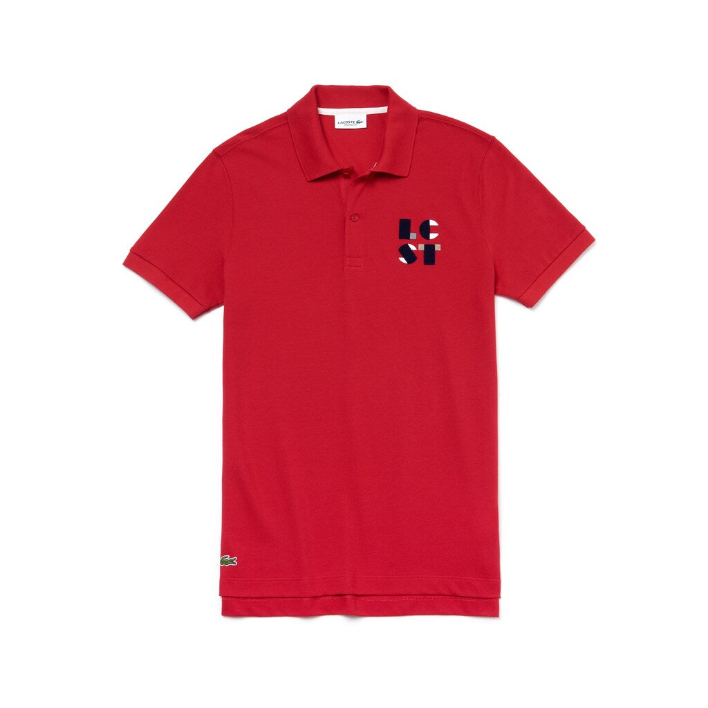 Mens   Regular Fit LCST Lettering Petit Piqué Polo | Lacoste Red • Dpe