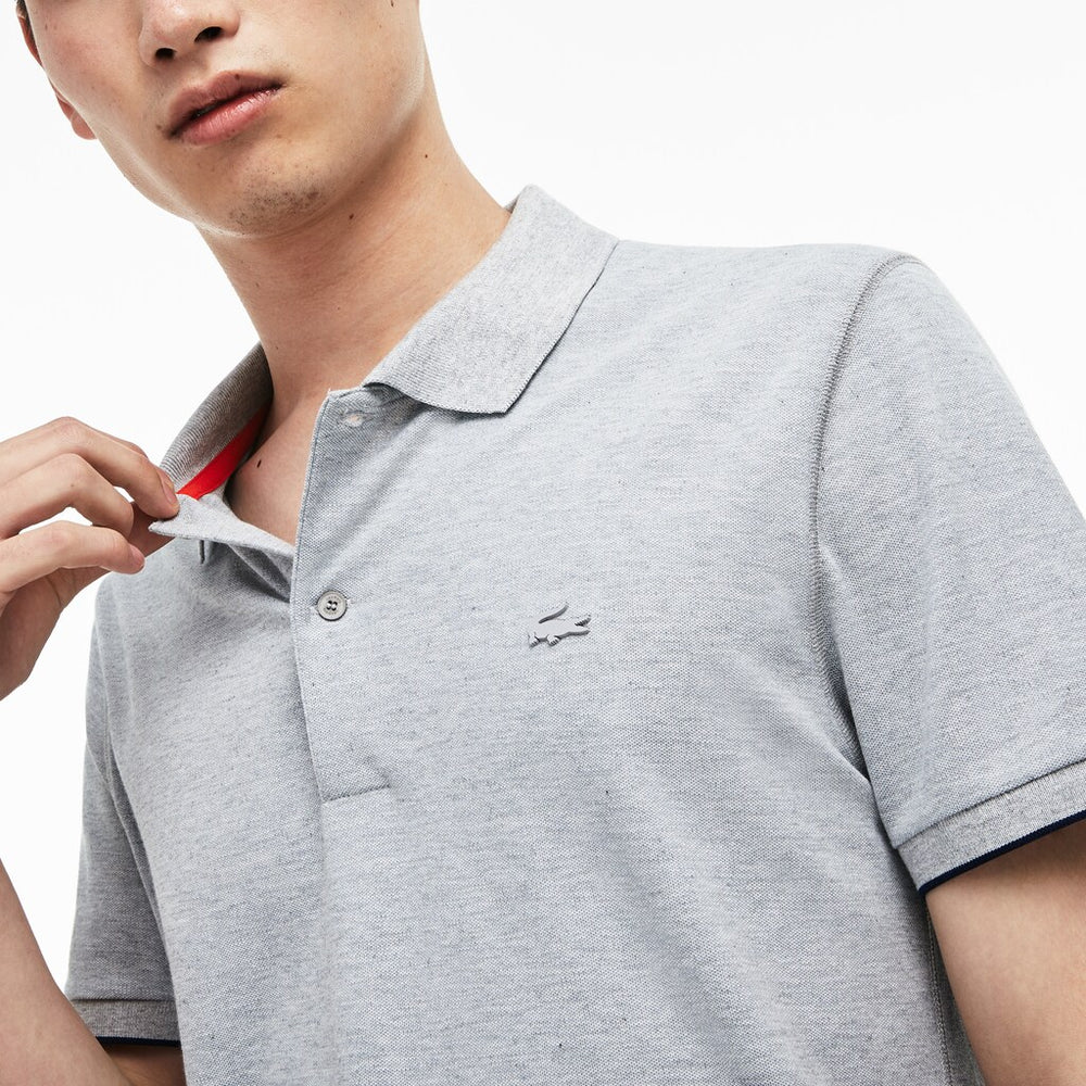 Mens   Motion Regular Fit Technical Petit Piqué Polo | Lacoste Grey / Navy Blue / Red • Dsq