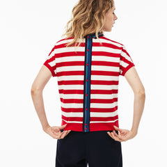 Womens Wo  Back Button Colorblock Striped Piqué Polo | Lacoste White / Red / Navy Blue • B3V