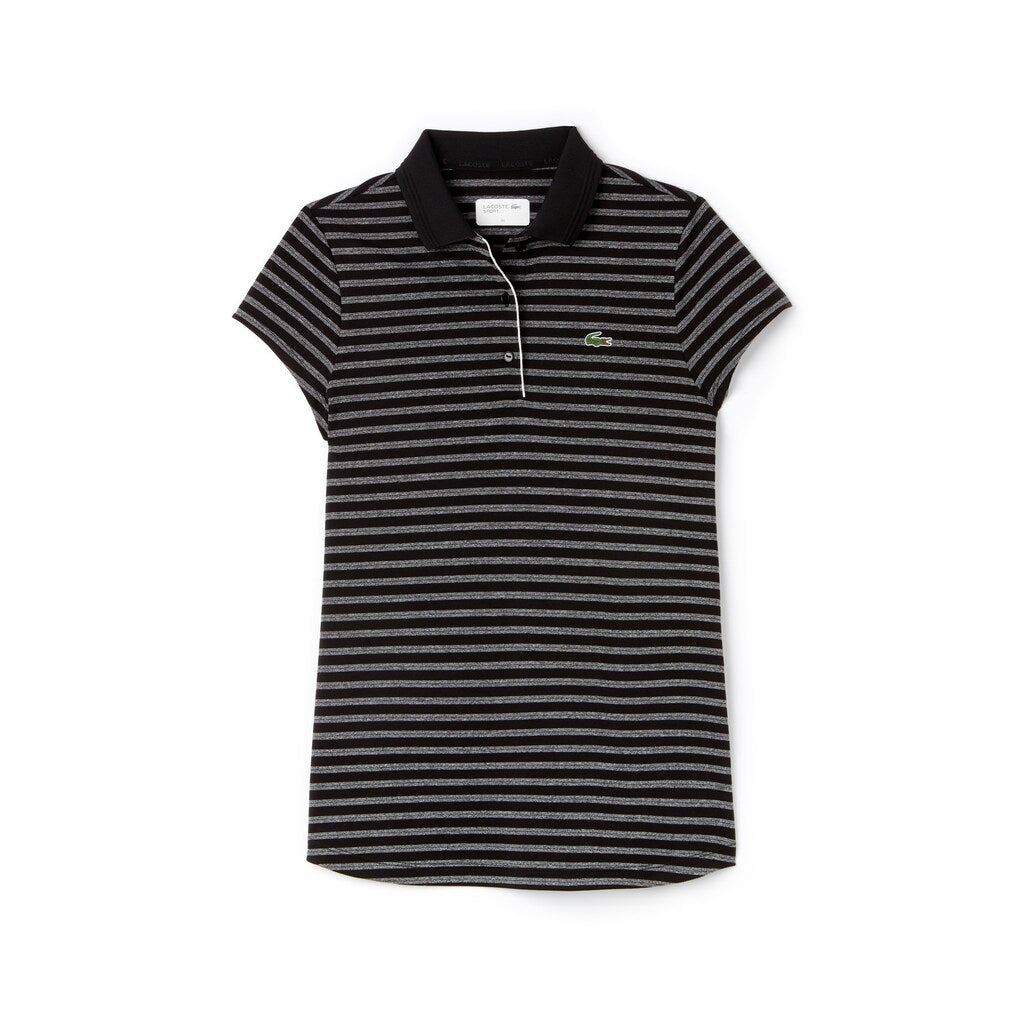 Womens Wo  SPORT Striped Technical Jersey Golf Polo | Lacoste Black / White • 258