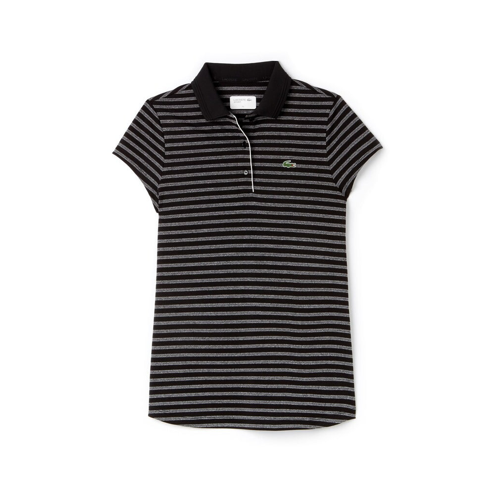 Womens Wo  SPORT Striped Technical Jersey Golf Polo | Lacoste Black / White • 258