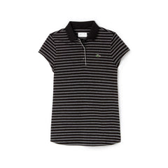 Womens Wo  SPORT Striped Technical Jersey Golf Polo | Lacoste Black / White • 258