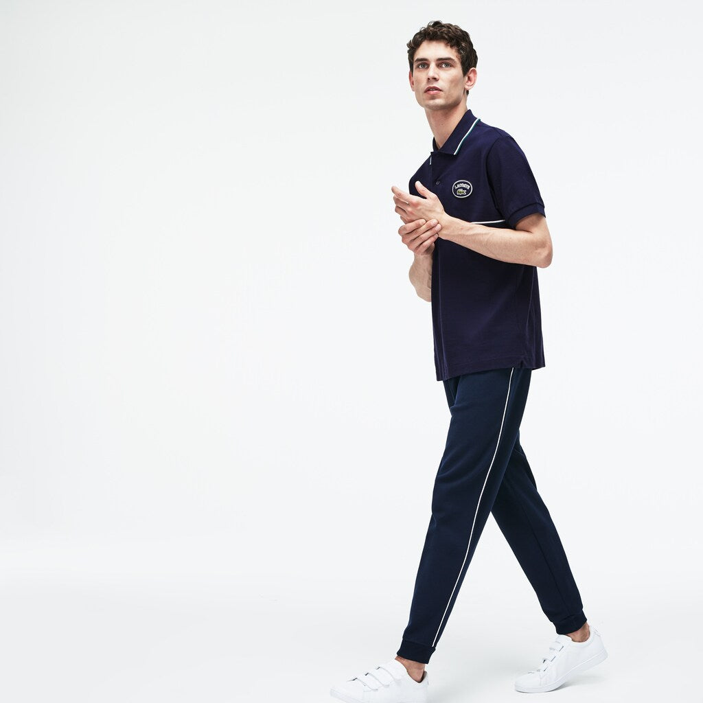 Mens   Regular Fit Striped Accents Petit Piqué Polo | Lacoste Navy Blue / Green / White • Buy