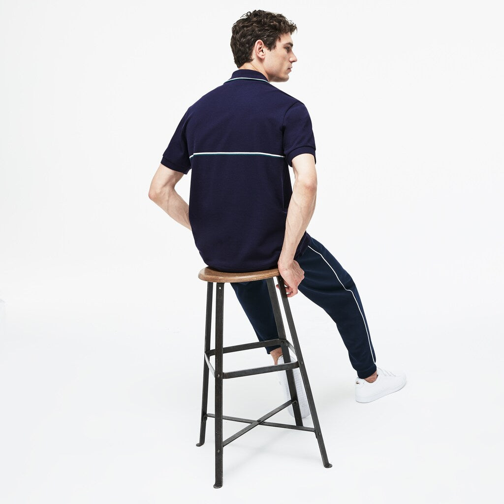 Mens   Regular Fit Striped Accents Petit Piqué Polo | Lacoste Navy Blue / Green / White • Buy